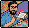 A colorful comic motif logo of Mayeenul Islam